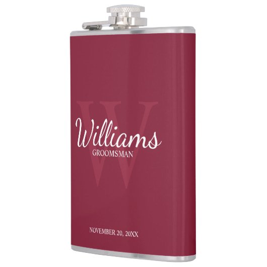 Name und Monogramm der personalisierten Trauzeuge Flachmann (Links)