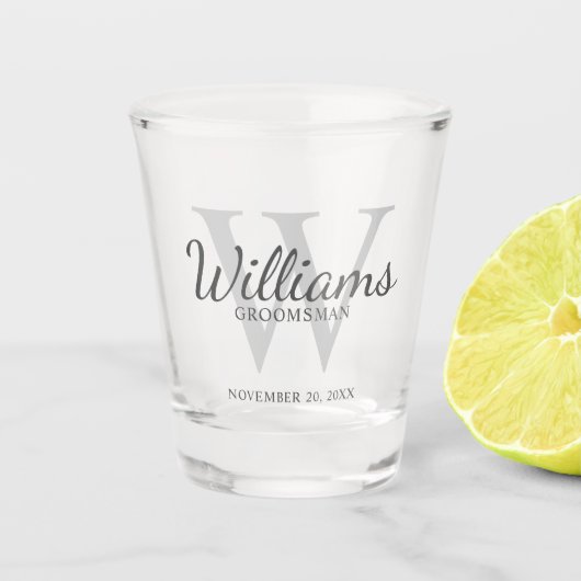 Name und Monogramm der personalisierten Trauzeuge Schnapsglas (Vorderseite)