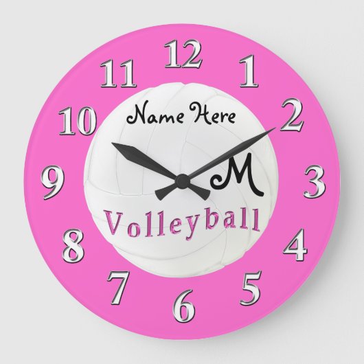 NAME UND MONOGRAMM DER personalisierten Volleyball Große Wanduhr (Vorderseite)