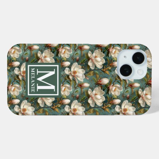 Name und Monogramm des Blumenmusters Magnolia Case-Mate iPhone Hülle (Rückseite (Horizontal))