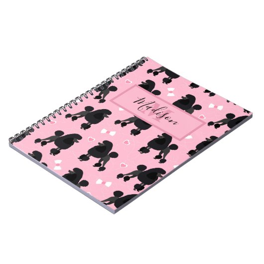 Name und Monogramm des Musters "Black Poodles and Notizblock (Linke Seite)