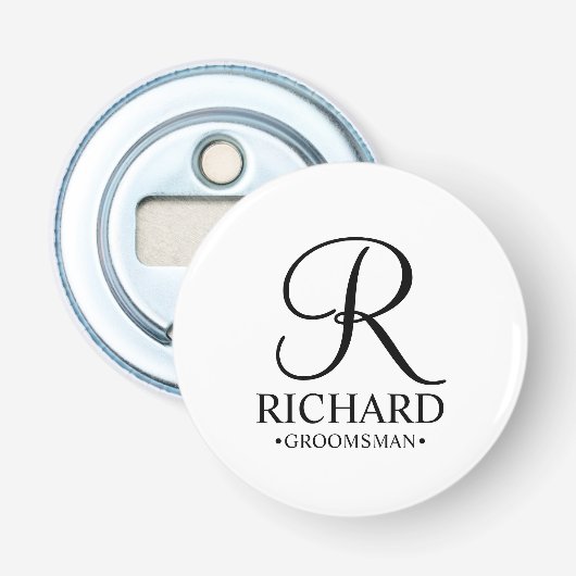 Name und Monogramm des personalisierten Trauzeugen Flaschenöffner (Vorderseite)