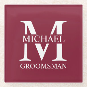 Name und Monogramm des personalisierten Trauzeugen Glasuntersetzer