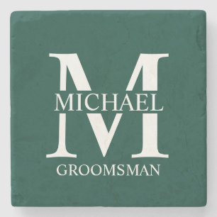 Name und Monogramm des personalisierten Trauzeugen Steinuntersetzer