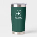Name und Monogramm des personalisierten Trauzeugen Thermobecher<br><div class="desc">Elegante Geschenke mit Personalisiertem Trauzeuge mit personalisiertem Monogramm in weißem,  elegantem Script-Schriftart-Stil mit Trauzeuge Name und Titel im klassischen Serif-Schriftart-Stil auf smaragdgrünem Hintergrund. Auch perfekt für Trauzeuge,  Brautvater,  Brautjungfrau,  Trauzeugin,  Blume Mädchen,  Brautmutter und mehr.</div>