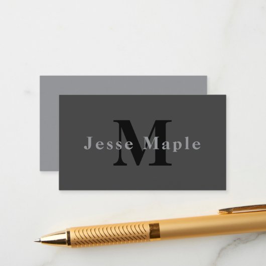 Name und Monogramm | Dunkelgrau Begleitkarte (Vorderseite/Rückseite Beispiel)