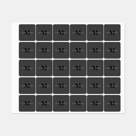 Name und Monogramm | Dunkelgrau Etiketten (Blatt)