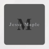 Name und Monogramm | Dunkelgrau Etiketten (Design 2)