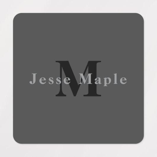 Name und Monogramm | Dunkelgrau Etiketten (Design 2)