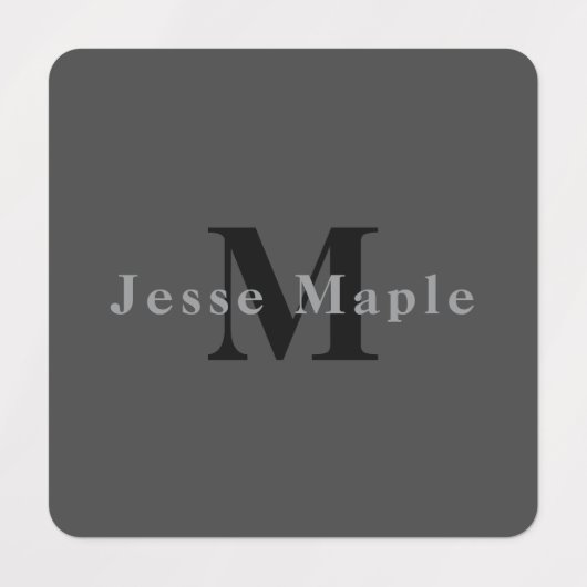 Name und Monogramm | Dunkelgrau Etiketten (Design 1)