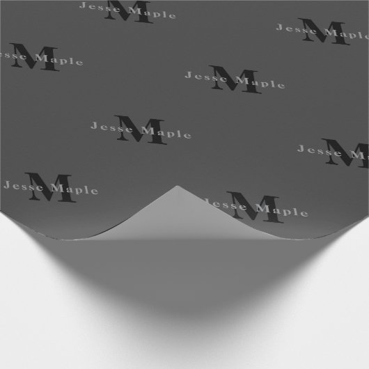 Name und Monogramm | Dunkelgrau Geschenkpapier (Ecke)