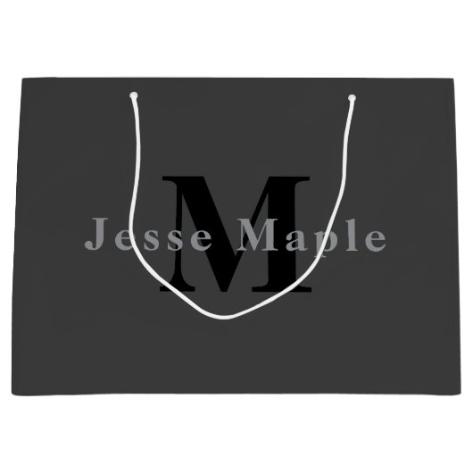 Name und Monogramm | Dunkelgrau Große Geschenktüte (Vorderseite)