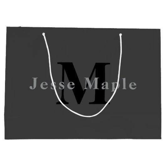 Name und Monogramm | Dunkelgrau Große Geschenktüte (Rückseite)