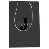 Name und Monogramm | Dunkelgrau Mittlere Geschenktüte (Vorderseite)
