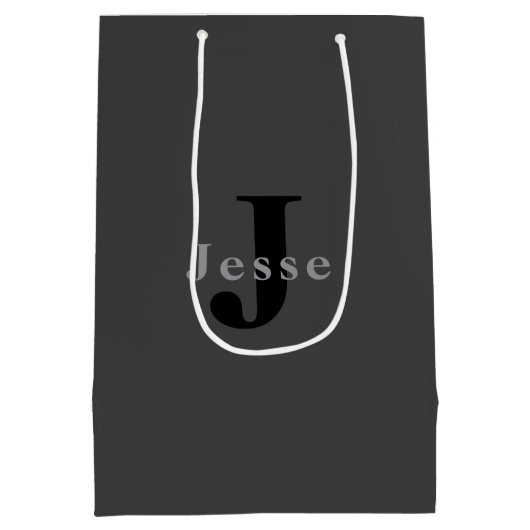 Name und Monogramm | Dunkelgrau Mittlere Geschenktüte (Rückseite)