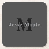 Name und Monogramm | Dunkelgrau Rechteckiger Pappuntersetzer (Vorderseite)