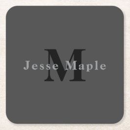 Name und Monogramm | Dunkelgrau Rechteckiger Pappuntersetzer
