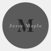 Name und Monogramm | Dunkelgrau Runder Aufkleber (Vorderseite)