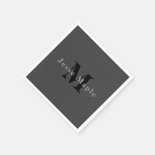 Name und Monogramm | Dunkelgrau Serviette (Ecke)