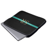 Name und Monogramm, Gold/Weiße Aquamarine Streifen Laptopschutzhülle (Vorne Knopf)