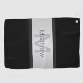 Name und Monogramm | Grays Black & Imitate Silver Golfhandtuch (Horizontal)