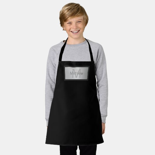 Name und Monogramm | Grays Black & Imitate Silver Schürze (Getragen)
