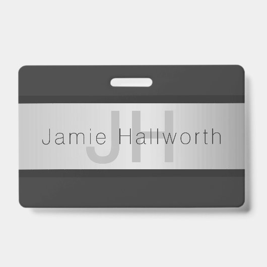Name und Monogramm | Grays & Imitate Silver Look Ausweis (Vorderseite)