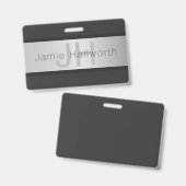 Name und Monogramm | Grays & Imitate Silver Look Ausweis (Vorder- & Rückseite)