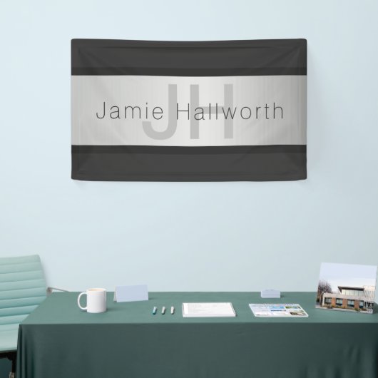 Name und Monogramm | Grays & Imitate Silver Look Banner (Messeveranstaltung)