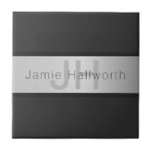 Name und Monogramm | Grays & Imitate Silver Look Fliese (Vorderseite)