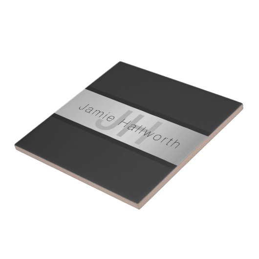 Name und Monogramm | Grays & Imitate Silver Look Fliese (Seite)