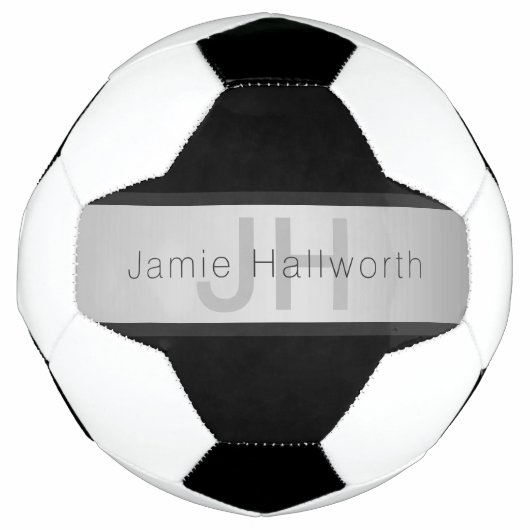 Name und Monogramm | Grays & Imitate Silver Look Fußball (Vorderseite)