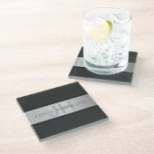 Name und Monogramm | Grays & Imitate Silver Look Glasuntersetzer (Schrägansicht)