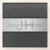 Name und Monogramm | Grays & Imitate Silver Look Glasuntersetzer (Vorderseite)