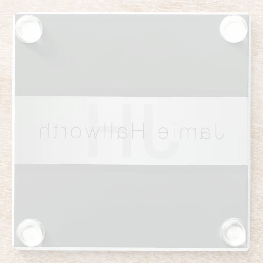Name und Monogramm | Grays & Imitate Silver Look Glasuntersetzer (Rückseite)
