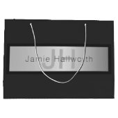 Name und Monogramm | Grays & Imitate Silver Look Große Geschenktüte (Rückseite)