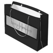 Name und Monogramm | Grays & Imitate Silver Look Große Geschenktüte (Rückseite Schrägansicht)