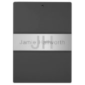 Name und Monogramm | Grays & Imitate Silver Look Klemmbrett (Rückseite)