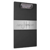 Name und Monogramm | Grays & Imitate Silver Look Klemmbrett (Rechts)