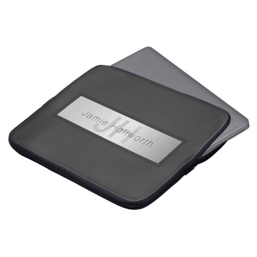 Name und Monogramm | Grays & Imitate Silver Look Laptopschutzhülle (Vorne Oben)