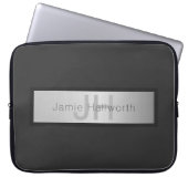 Name und Monogramm | Grays & Imitate Silver Look Laptopschutzhülle (Vorderseite)