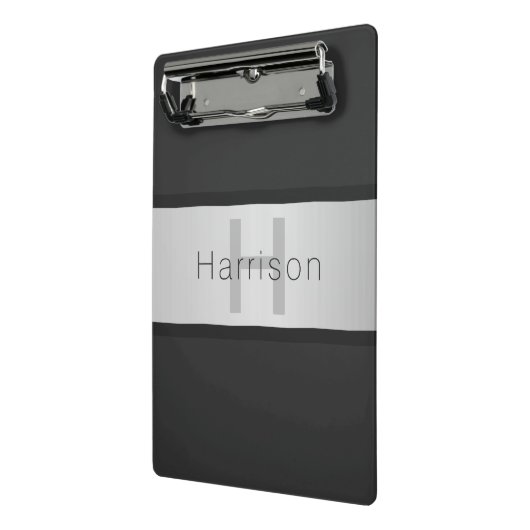 Name und Monogramm | Grays & Imitate Silver Look Mini Klemmbrett (Gewinkelt2)