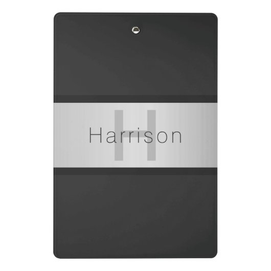 Name und Monogramm | Grays & Imitate Silver Look Mini Klemmbrett (Rückseite)