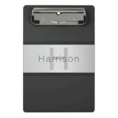 Name und Monogramm | Grays & Imitate Silver Look Mini Klemmbrett (Vorderseite)