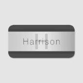 Name und Monogramm | Grays & Imitate Silver Look Namensschild (Vorderseite)