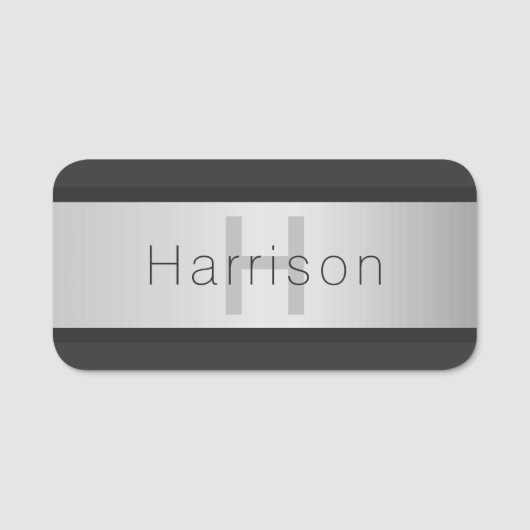 Name und Monogramm | Grays & Imitate Silver Look Namensschild (Vorderseite)