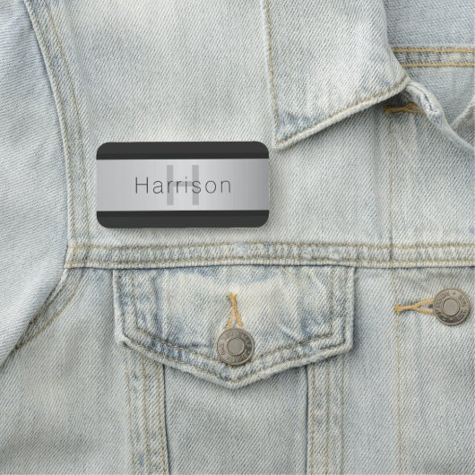 Name und Monogramm | Grays & Imitate Silver Look Namensschild (Beispiel)