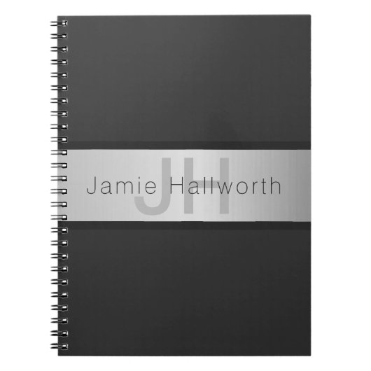 Name und Monogramm | Grays & Imitate Silver Look Notizblock (Vorderseite)