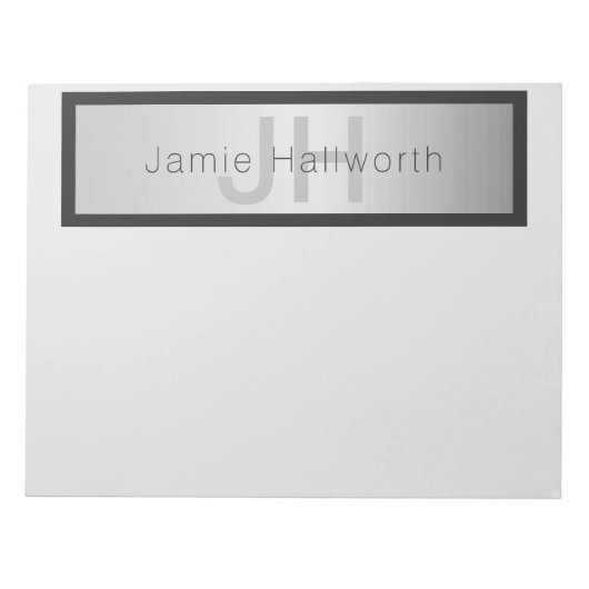 Name und Monogramm | Grays & Imitate Silver Look Notizblock (Vorderseite)