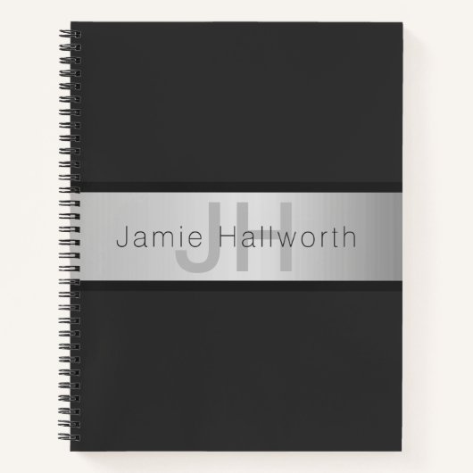 Name und Monogramm | Grays & Imitate Silver Look Notizblock (Vorderseite)
